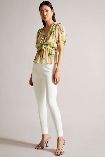 Ted Baker Liroi Natural High Waisted Leggings with Faux Popper Details