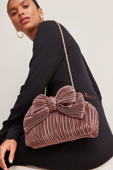 Blush Pink Pleated Bow Clutch Bag