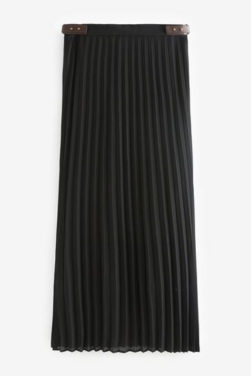 ★E.B.M★ Unbalanced Midi Pleated Skirt EMP3WSK040 Pleats Please Issey Miyake Pleated Midi Skirt | Black | FARFETCH