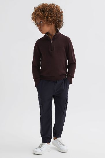 Reiss Bordeaux Blackhall Senior Slim Fit Merino Wool Zip Neck Jumper