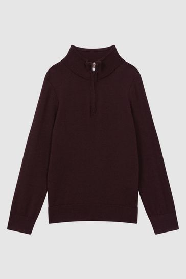 Buy Reiss Bordeaux Blackhall Senior Merino Wool Zip Neck Jumper