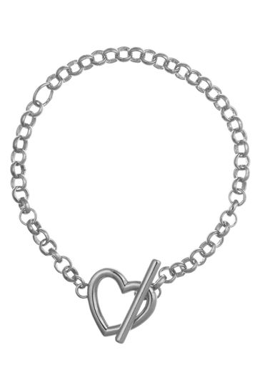 Orelia London 925 Sterling Silver Heart T-Bar Bracelet