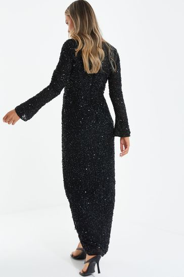 Quiz black store sequin maxi dress