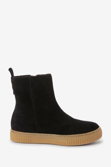 Black Next Water Repellent Suede Warm Lined Boots