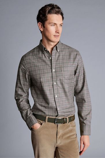 Charles Tyrwhitt Grey Slim Fit Triple Windowpane Non-Iron Twill Shirt