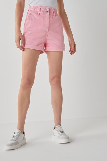 Light Pink Elasticated Waist Denim Shorts