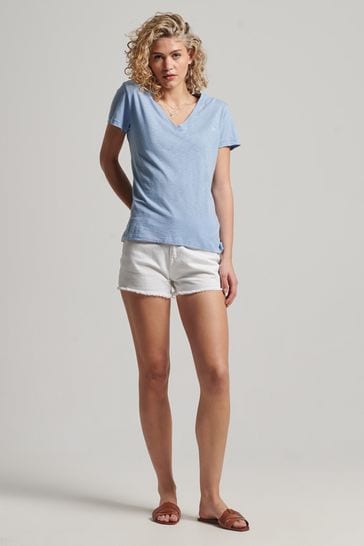 Buy Superdry Blue Slub Embroidered V-Neck T-Shirt from Next USA