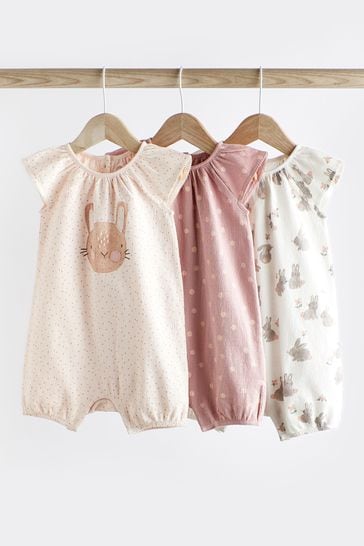 Pink Bunny Baby Vest Rompers 3 Pack