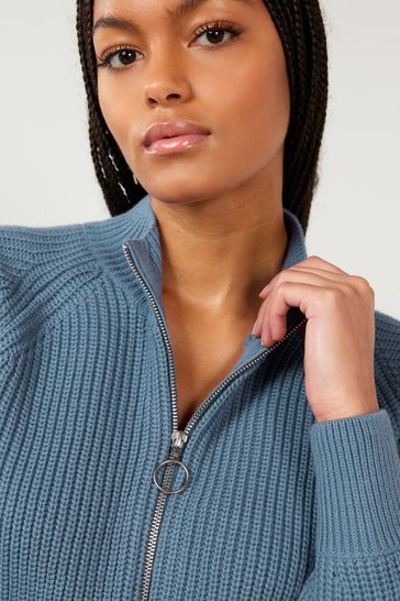 Blue zip outlet cardigan