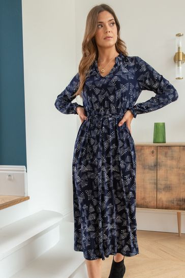 Pour Moi Blue Bridget Recycled Slinky Jersey Long Sleeve Midi Dress
