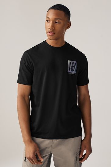 Armani Exchange Metallic Logo Black T-Shirt