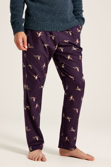 Joules The Dozer Purple Mallards Cotton Pyjama Bottoms With Pockets
