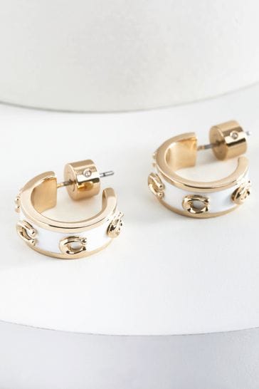 COACH Gold Tone Signature Enamel Hoops Earrings