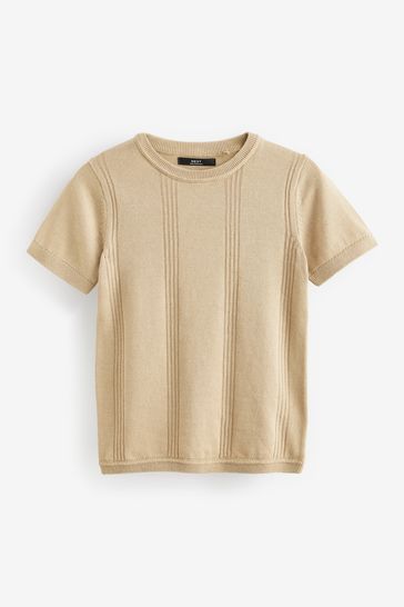 Tan Brown Knitted Textured T-Shirt (3-16yrs)