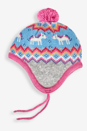 JoJo Maman Bébé Grey Unicorn Fair Isle Hat