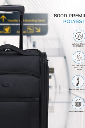 Flight Knight 55x40x20cm Ryanair Priority Soft Case Cabin Carry On Suitcase Hand Black Mono Canvas Luggage