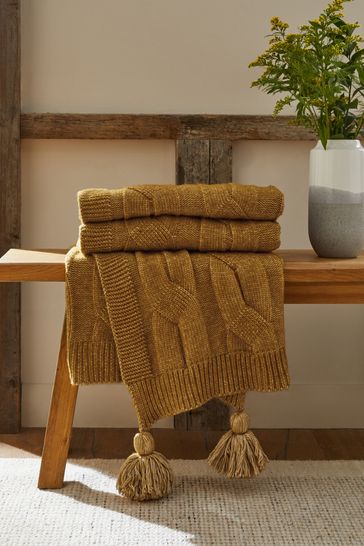 Buy Ochre Yellow Cosy Cable Knit Throw from Next Poland