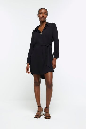 Black belted shop shirt dress