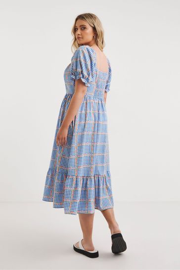 Blue gingham midi on sale dress