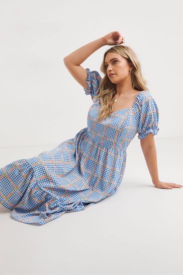 Blue gingham deals midi dress