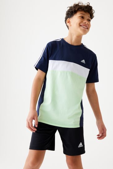 adidas Navy/Green Kids Sportswear Tiberio 3-Stripes Colourblock Cotton T-Shirt