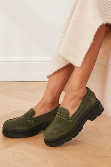 Khaki Green Forever Comfort® Leather Chunky Loafers