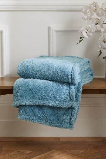 Light Blue Snuggle Teddy Fleece Throw