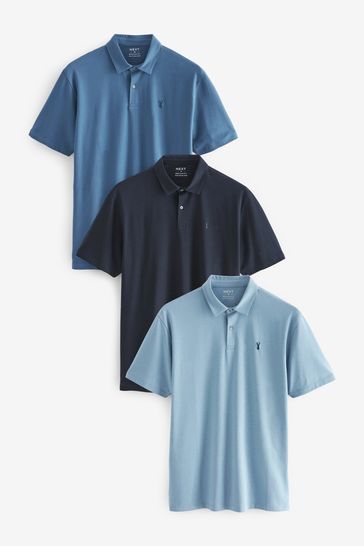 Blue Mix Regular Fit Jersey Polo Shirts 3 Pack