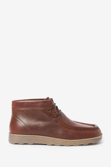 Tan Brown Leather Lace-Up Boots