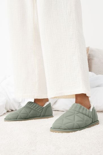 Green Quilted Shoot Slippers