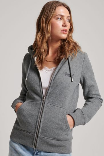 Superdry Dark Grey Vintage Logo Embroidered Zip Hoodie