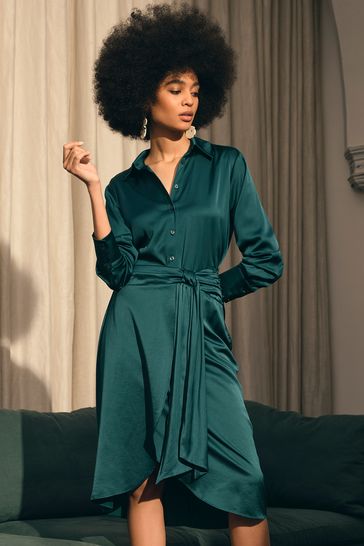 Buy Apricot Green Satin Tie Front Wrap Skirt from Next Ireland
