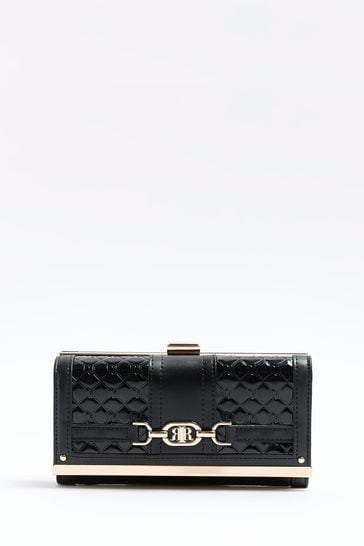 River Island Black Monogram Snaffle Cliptop Purse