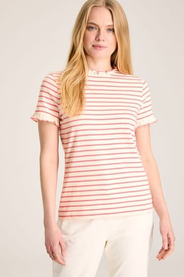 Joules Daisy Pink/Cream Short Sleeve Frilled Neck Top