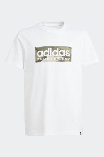 adidas White Kids Sportswear Camo Linear Graphic T-Shirt
