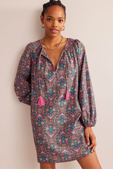 Buy Boden Pink Smocked Neck Beach Kaftan from Next Luxembourg