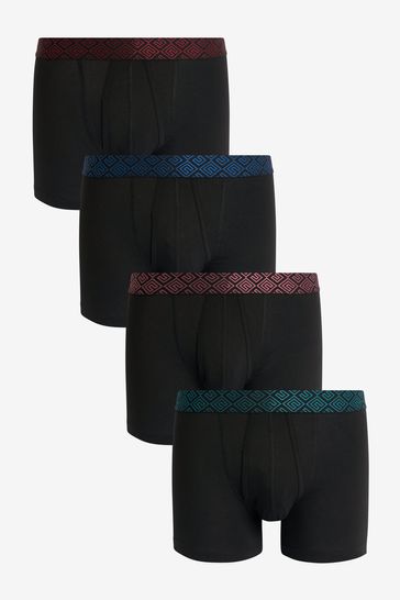 Pack de 4 calzoncillos negro metalizado con cinturilla geométrica