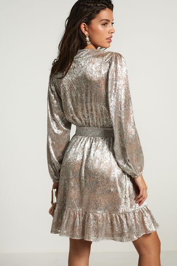Metallic long sleeve deals dress