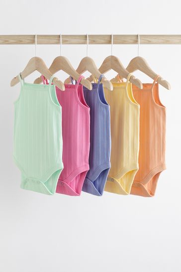 Multi Bright Baby 5 Pack Strappy Vest Bodysuits