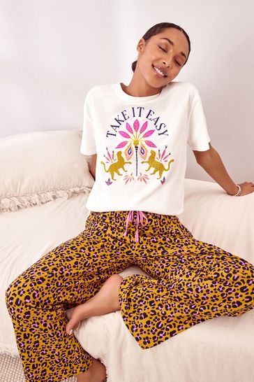 Buy Yellow Leopard Cotton Pyjamas from Next Luxembourg