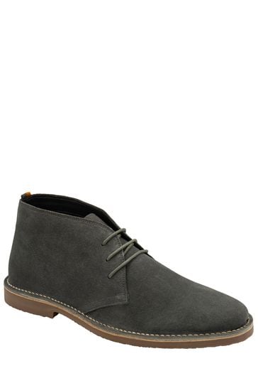 Frank Wright Grey Mens Suede Lace-Up Desert Boots