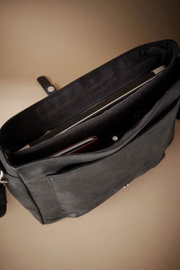 Buy Black Signature Oily Leather Briefcase from Next Luxembourg