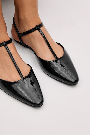 Womens black t bar flat shoes discount