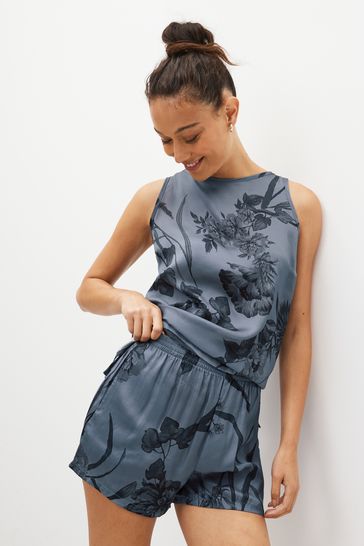 Navy satin short pyjamas new arrivals