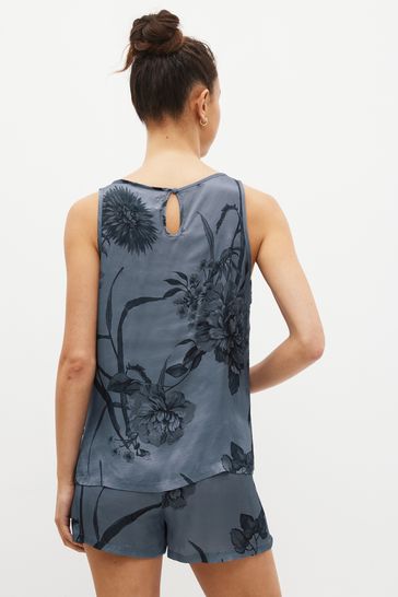 Buy Navy Blue Floral Satin Vest Short Set Pyjamas from Next Luxembourg
