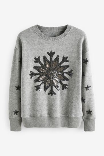 Buy Grey Embellished Sequin Snowflake Christmas Cosy Soft Touch Jumper from  Next Luxembourg