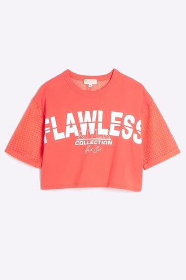 River Island Pink Girls Coral RI Active Mesh Back T-Shirt