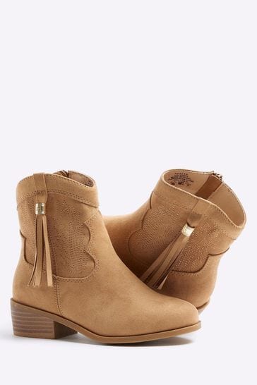 River Island Brown Girls Tassel Western Boots