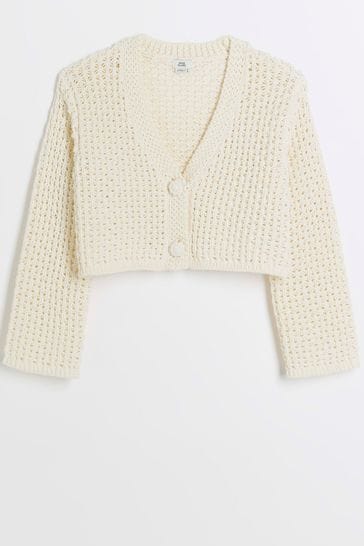 River Island Cream Girls Ecru Crochet Crop Cardigan