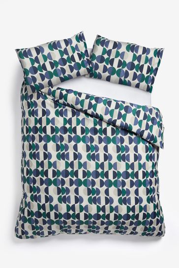 Buy 2 Pack Blue Green Retro Circle Reversible Duvet Cover and Pillowcase Set from Next Bahrain